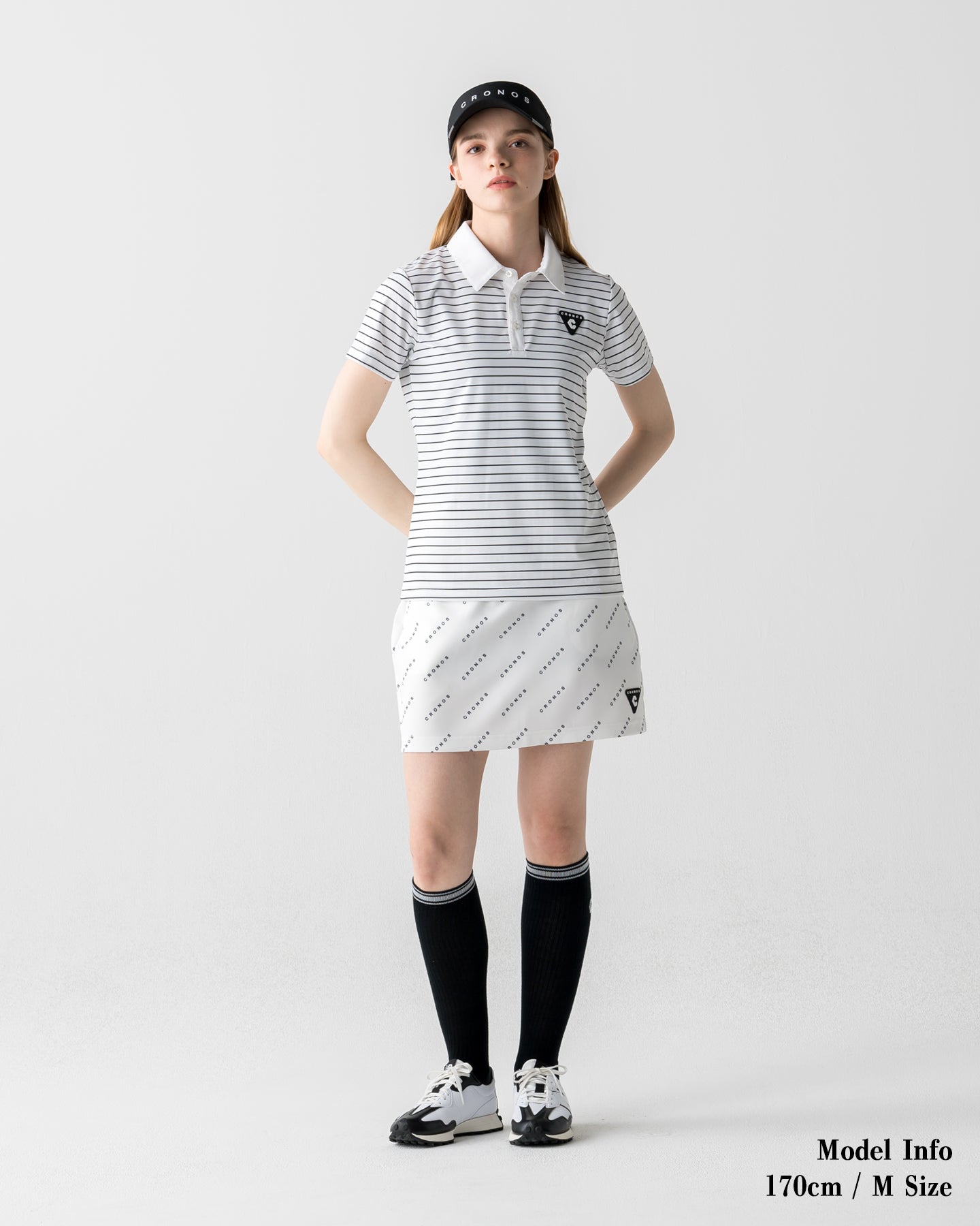CRONOS ハイネックポロシャツ ホワイト&ブラック CRONOS BLACK WOMEN SHARP BORDER POLO【WHITE×BLACK】