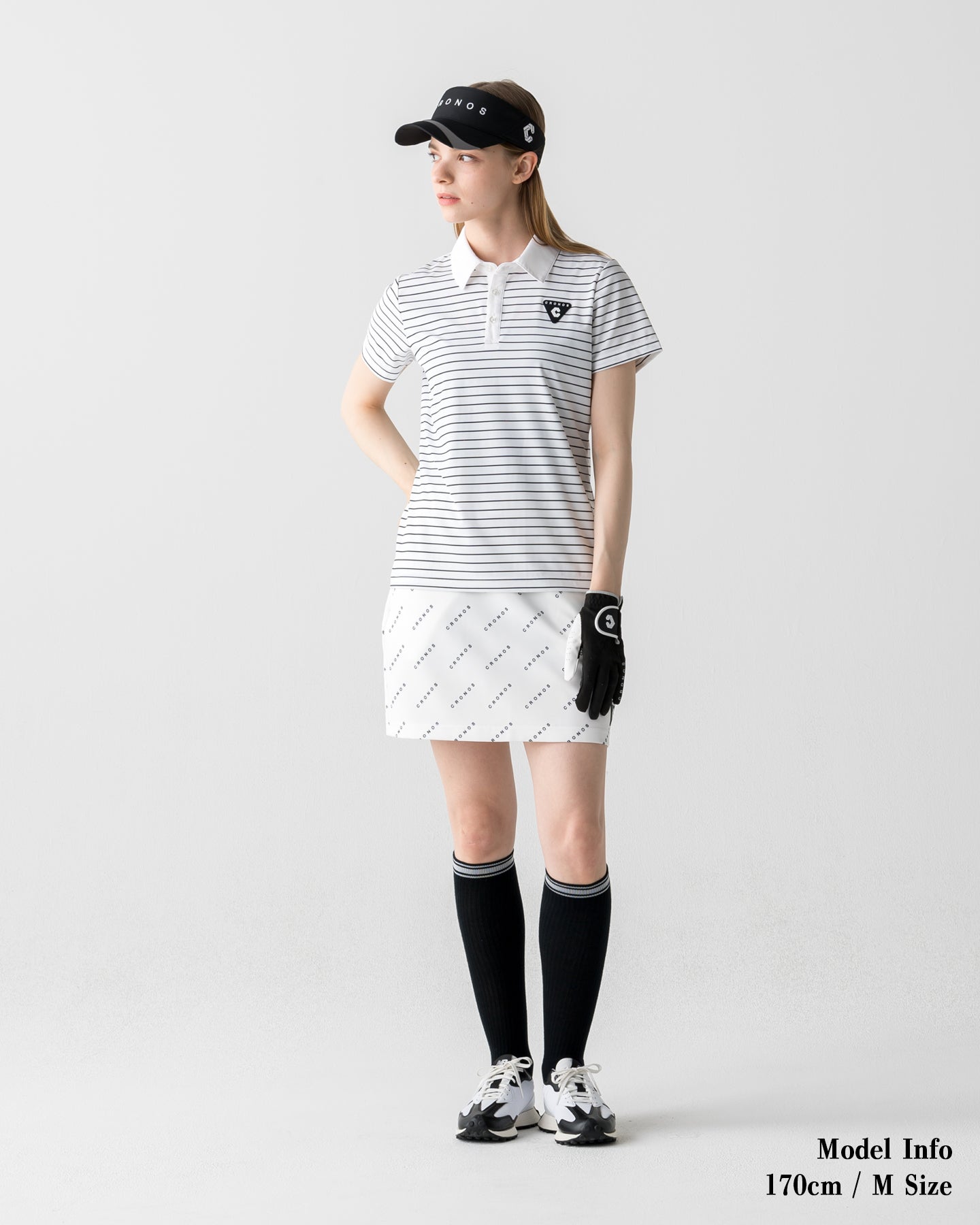 CRONOS ハイネックポロシャツ ホワイト&ブラック CRONOS BLACK WOMEN SHARP BORDER POLO【WHITE×BLACK】