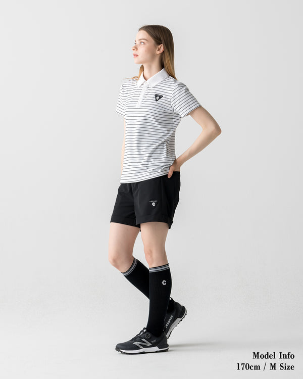 CRONOS BLACK WOMEN SHARP BORDER POLO【WHITE×BLACK】