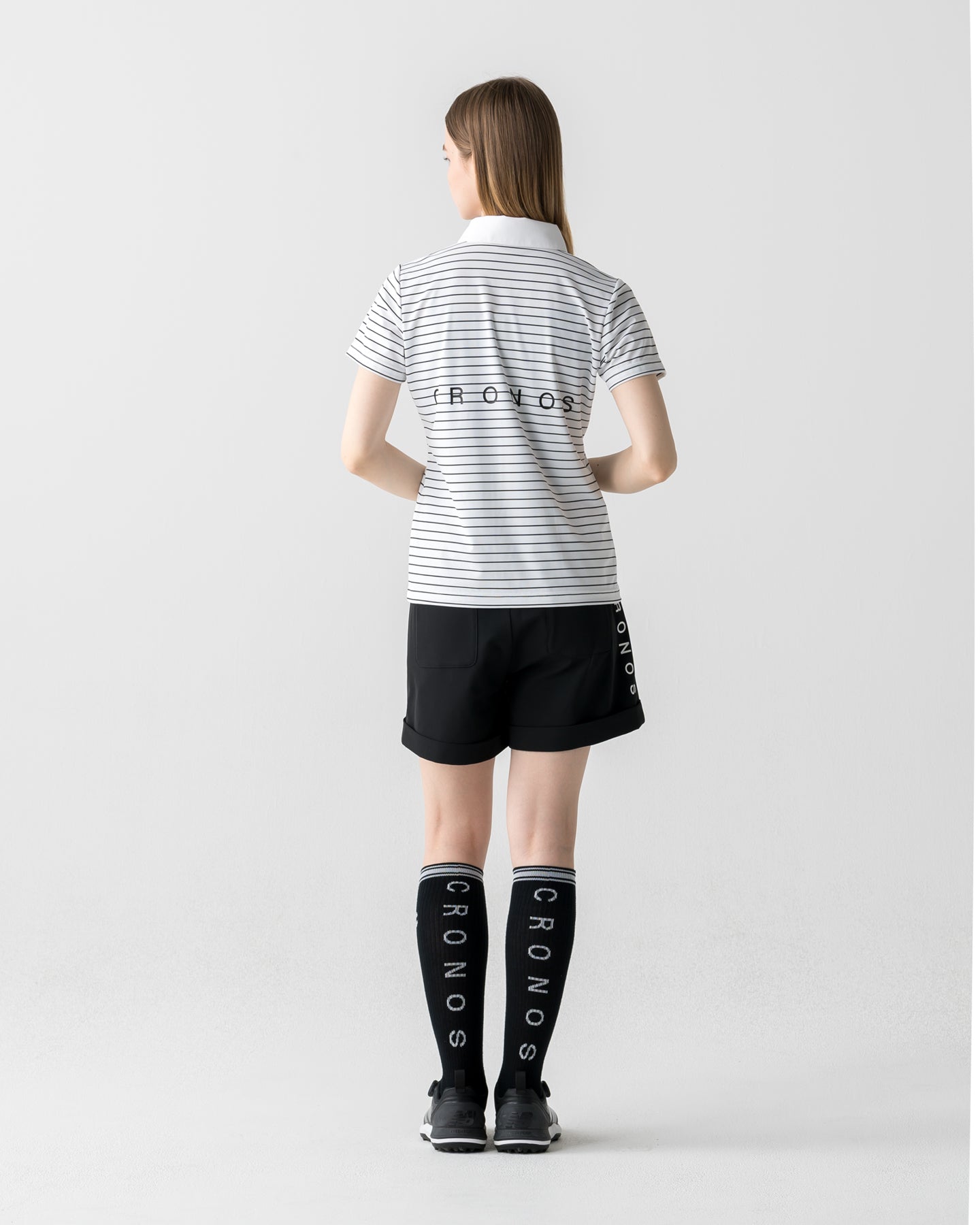 CRONOS BLACK WOMEN SHARP BORDER POLO【WHITE×BLACK】