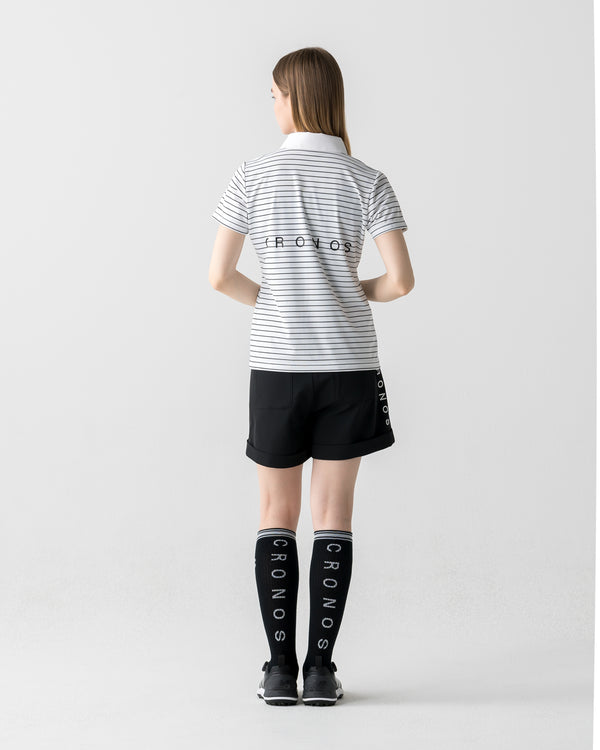 CRONOS BLACK WOMEN SHARP BORDER POLO【WHITE×BLACK】