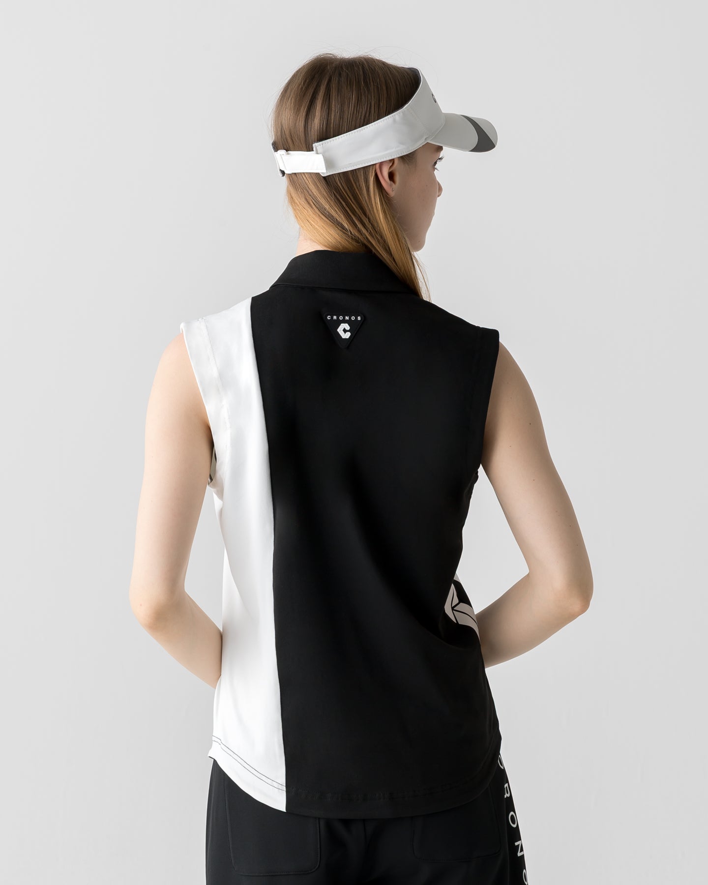 CRONOS BLACK WOMEN MONOCHROME ZIP SLEEVELESS【BLACK×WHITE】