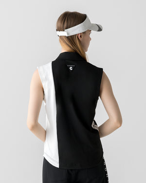 CRONOS BLACK WOMEN MONOCHROME ZIP SLEEVELESS【BLACK×WHITE】