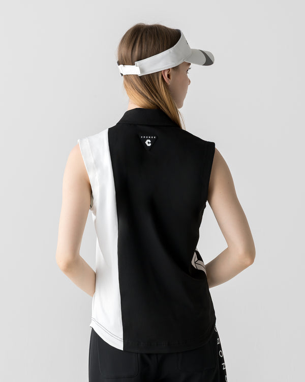 CRONOS BLACK WOMEN MONOCHROME ZIP SLEEVELESS【BLACK×WHITE】