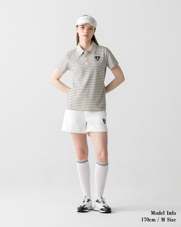 CRONOS BLACK WOMEN SHARP BORDER POLO【BEIGE×BLACK】