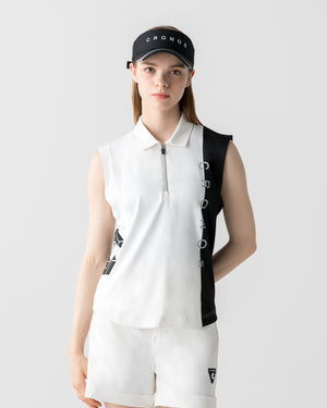 CRONOS BLACK WOMEN MONOCHROME ZIP SLEEVELESS【WHITE×BLACK】