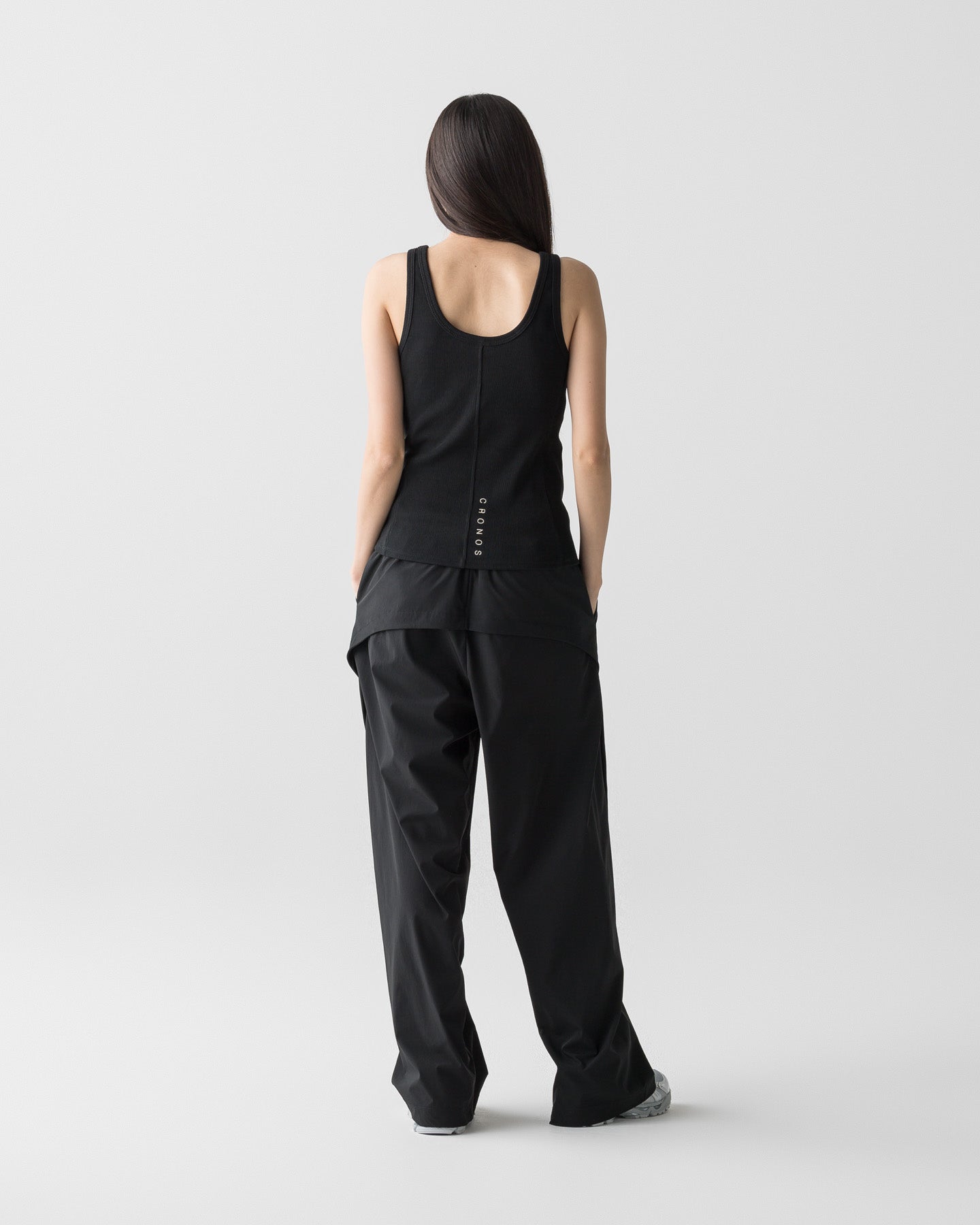 CRONOS WOMEN SIDE BITS RIB TANK TOP【BLACK】