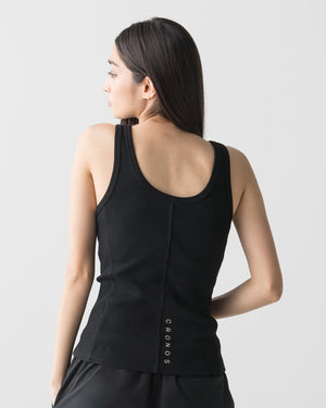 CRONOS WOMEN SIDE BITS RIB TANK TOP【BLACK】