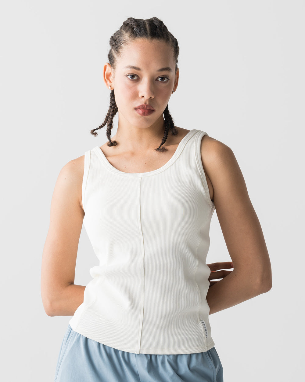 CRONOS WOMEN SIDE BITS RIB TANK TOP [WHITE]