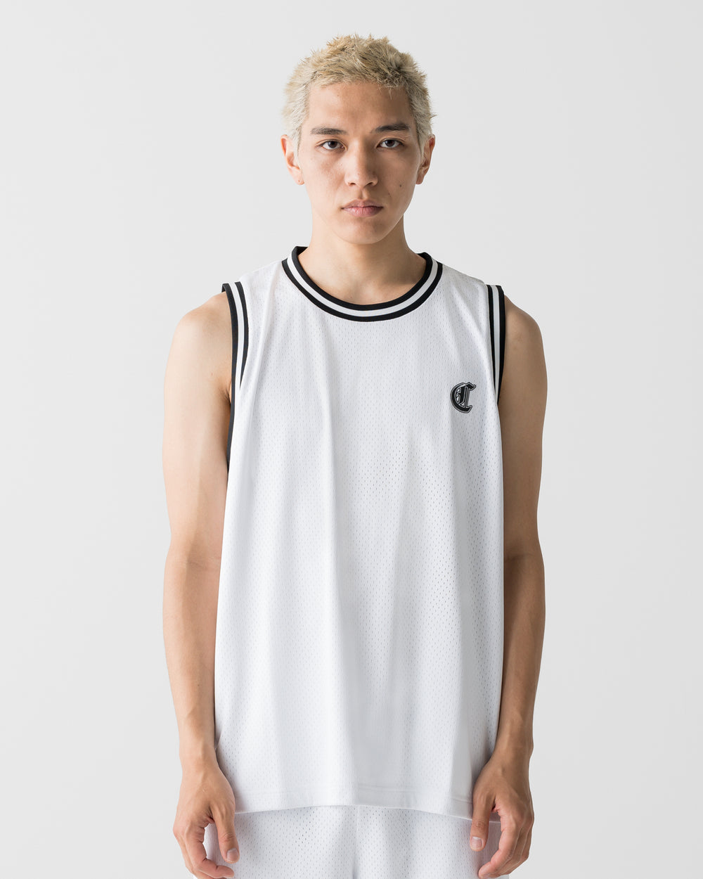 CRONOS BLACKLETTER BASKET MESH SLEEVELESS【WHITE】