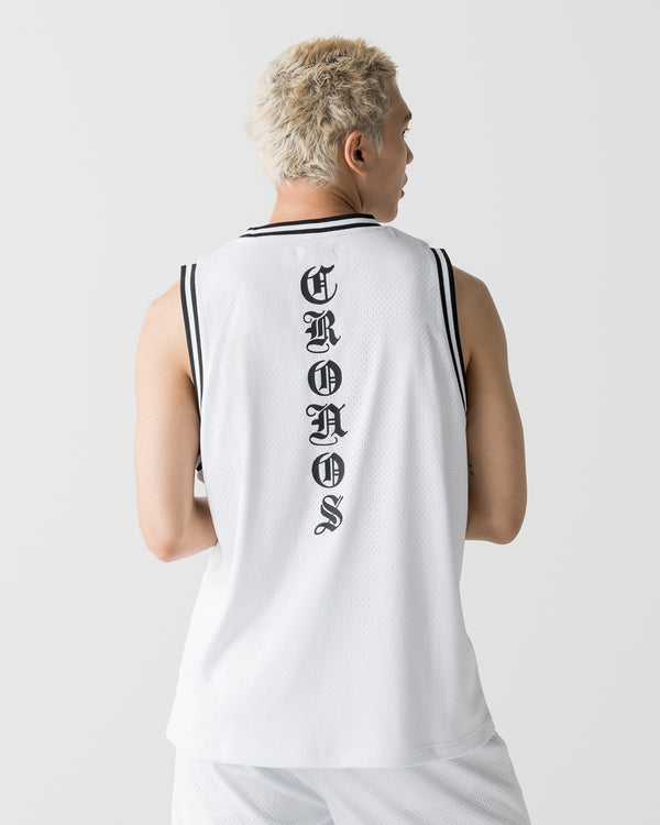 CRONOS BLACKLETTER BASKET MESH SLEEVELESS【WHITE】