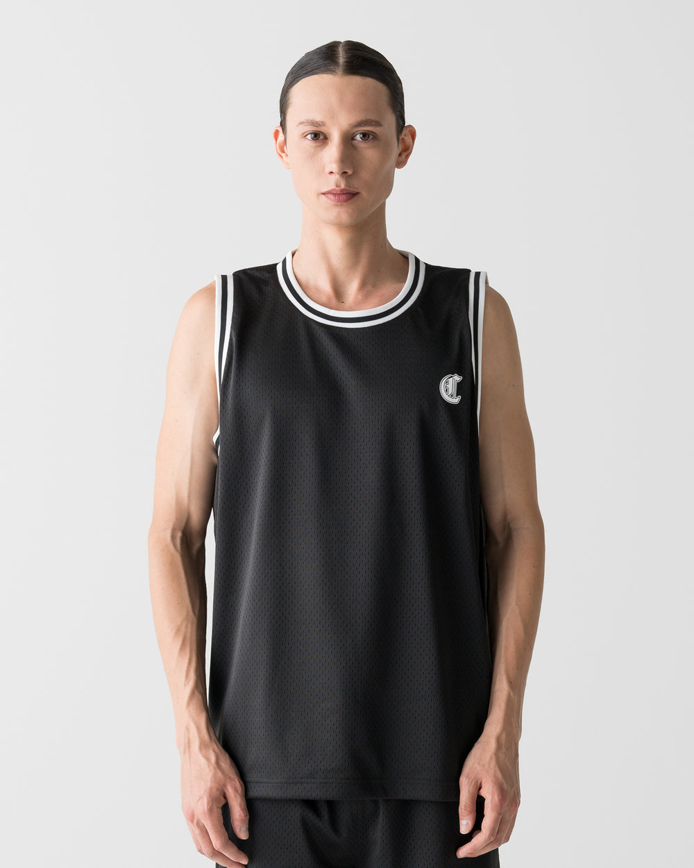 CRONOS BLACKLETTER BASKET MESH SLEEVELESS【BLACK】