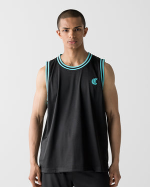 CRONOS BLACKLETTER BASKET MESH SLEEVELESS【BLACK×T.BLUE】