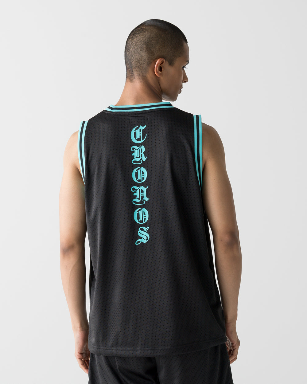 CRONOS BLACKLETTER BASKET MESH SLEEVELESS【BLACK×T.BLUE】