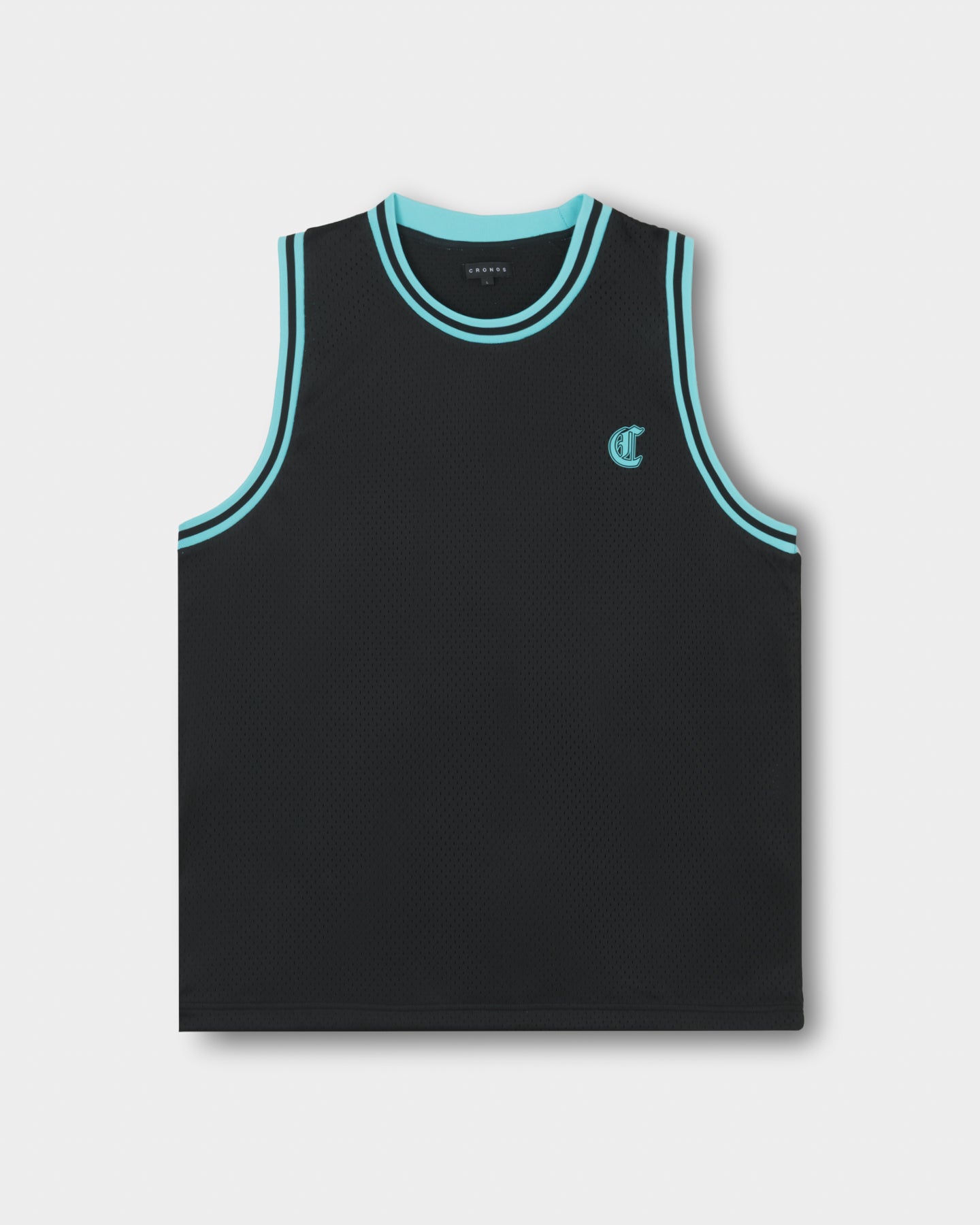 CRONOS BLACKLETTER BASKET MESH SLEEVELESS【BLACK×T.BLUE】
