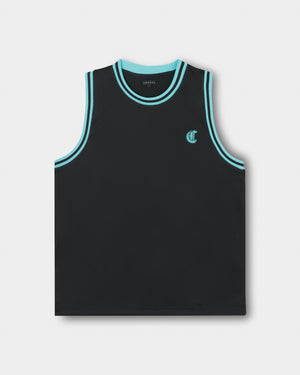 CRONOS BLACKLETTER BASKET MESH SLEEVELESS【BLACK×T.BLUE】