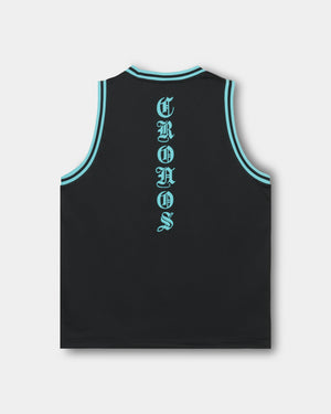 CRONOS BLACKLETTER BASKET MESH SLEEVELESS【BLACK×T.BLUE】