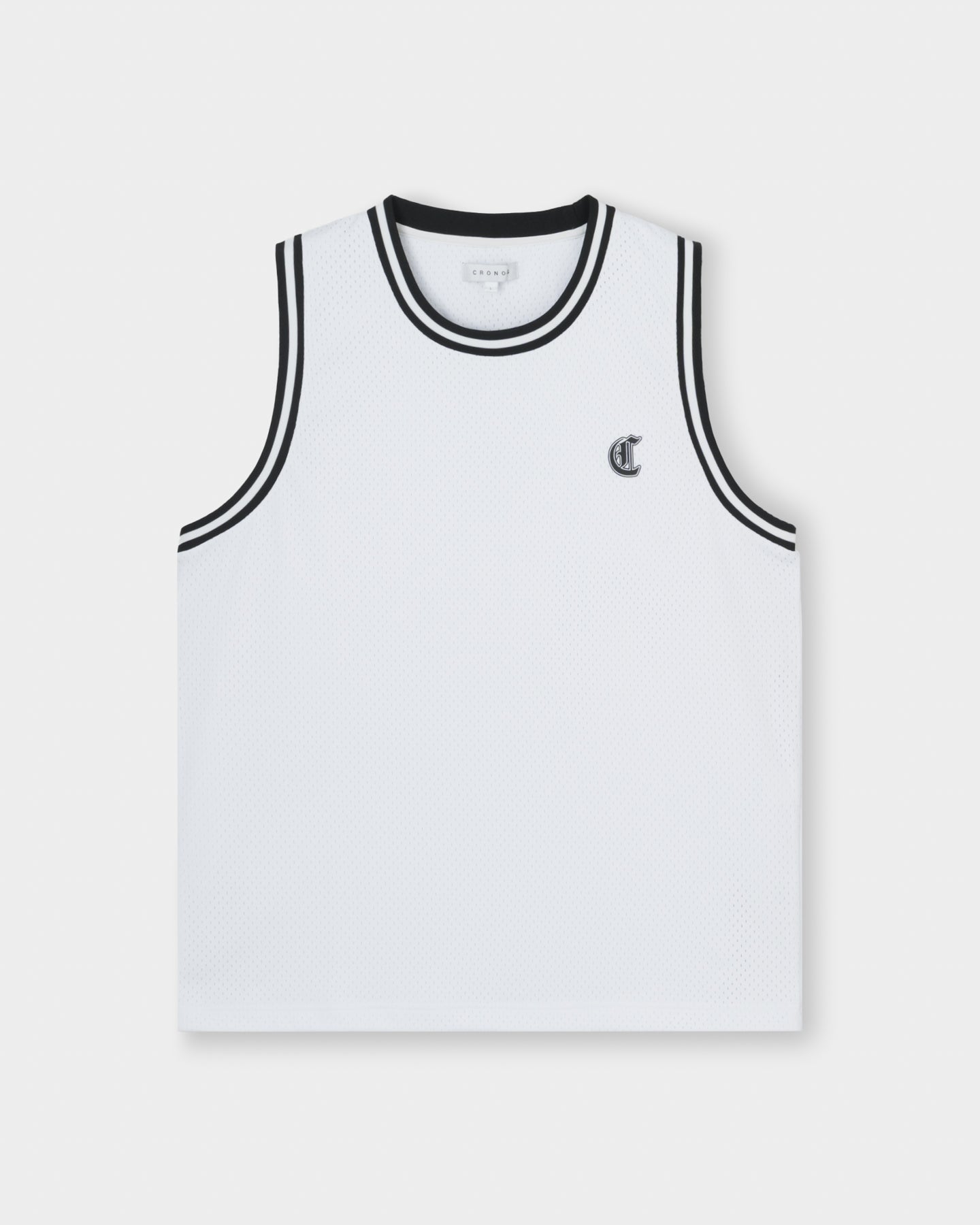 CRONOS BLACKLETTER BASKET MESH SLEEVELESS【WHITE】