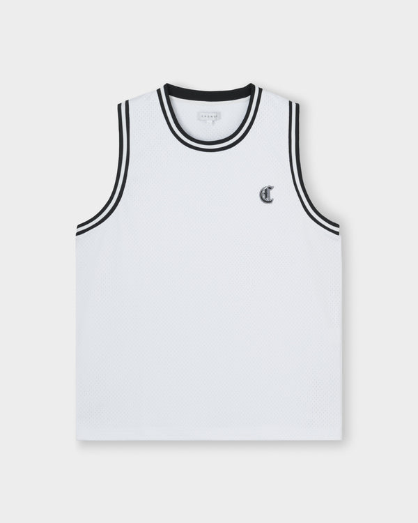 CRONOS BLACKLETTER BASKET MESH SLEEVELESS【WHITE】