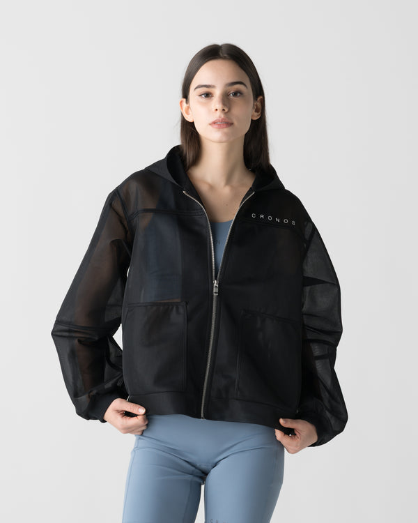 CRONOS WOMEN LIGHTWEIGHT ZIP HOODIE【BLACK】