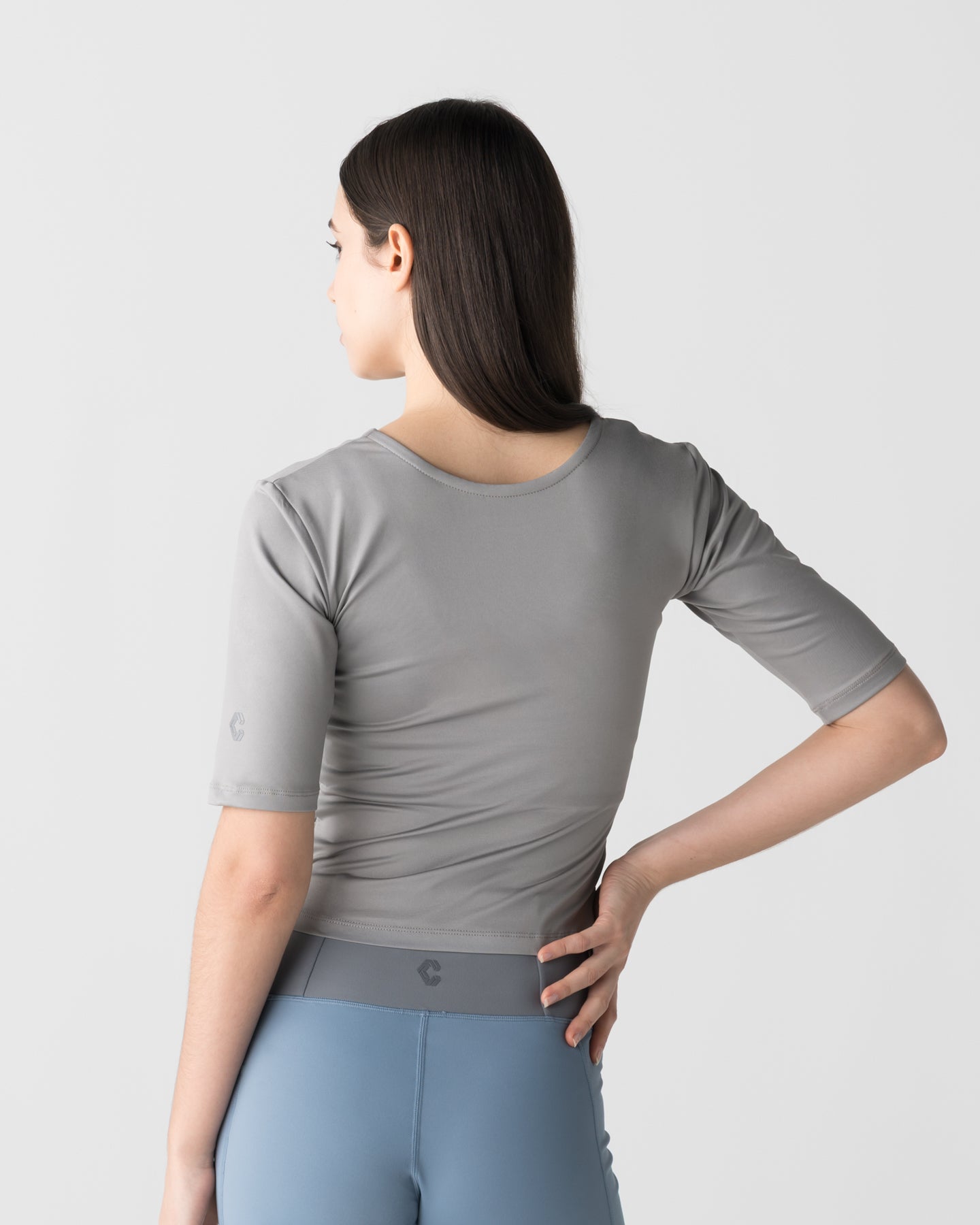 CRONOS ヨガウェアセット Tシャツとレギンス グレー CRONOS WOMEN ACTIVE CROSS T-SHIRTS【GRAY】