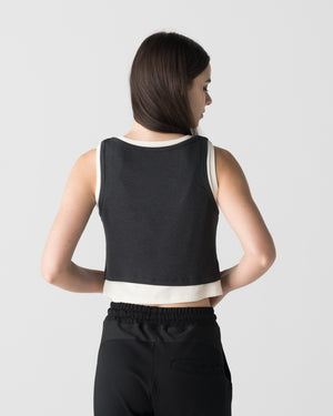CRONOS WOMEN LAYERED RIB TANK TOP【BLACK】