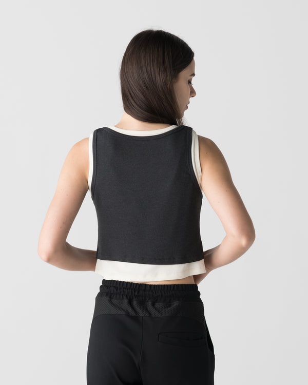 CRONOS WOMEN LAYERED RIB TANK TOP【BLACK】