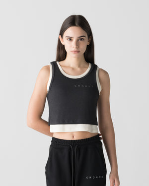 CRONOS WOMEN LAYERED RIB TANK TOP【BLACK】