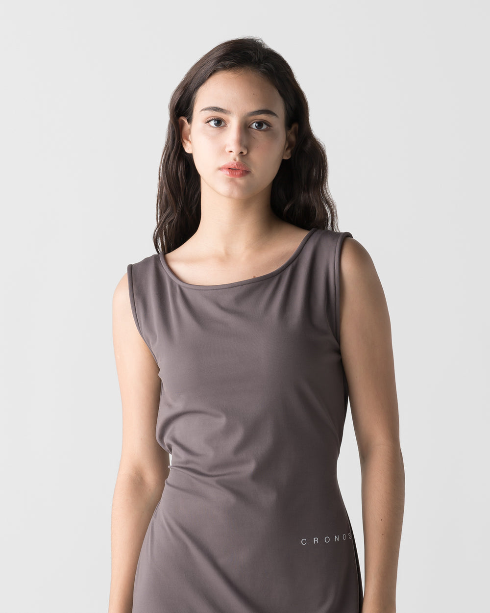 CRONOS WOMEN BOAT NECK DRESS【BROWN】