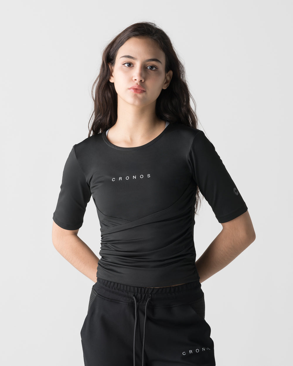CRONOS WOMEN ACTIVE CROSS T-SHIRTS【BLACK】