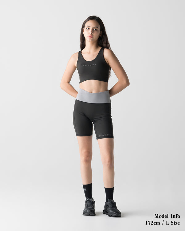 CRONOS WOMEN ESSENTIAL HALF LEGGINGS【BLACK】