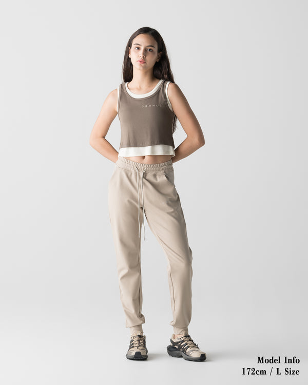 CRONOS WOMEN LAYERED RIB TANK TOP【BEIGE】