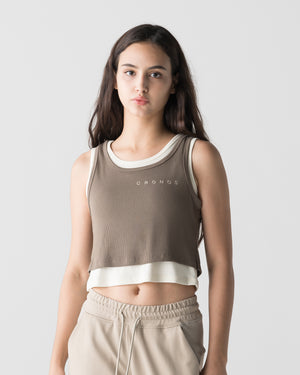 CRONOS WOMEN LAYERED RIB TANK TOP【BEIGE】