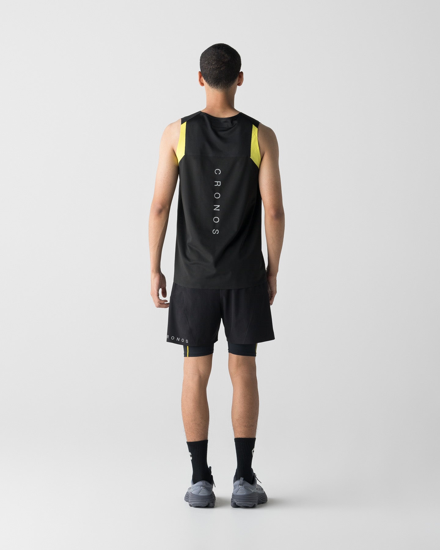 【新品即完】CRONOS REFLECT LINE SLEEVELESS S 黒 CRONOS RUN LIGHT SLEEVELESS【BLACK×YELLOW】