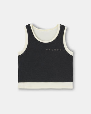 CRONOS WOMEN LAYERED RIB TANK TOP【BLACK】