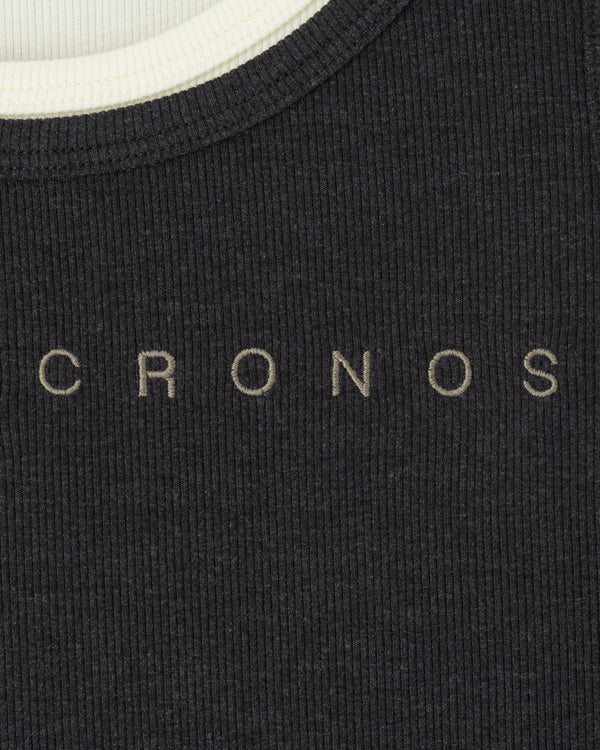 CRONOS WOMEN LAYERED RIB TANK TOP【BLACK】
