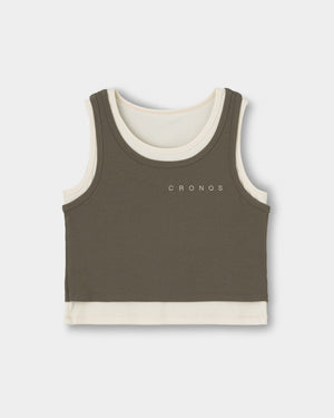 CRONOS WOMEN LAYERED RIB TANK TOP【BEIGE】