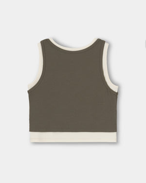 CRONOS WOMEN LAYERED RIB TANK TOP【BEIGE】