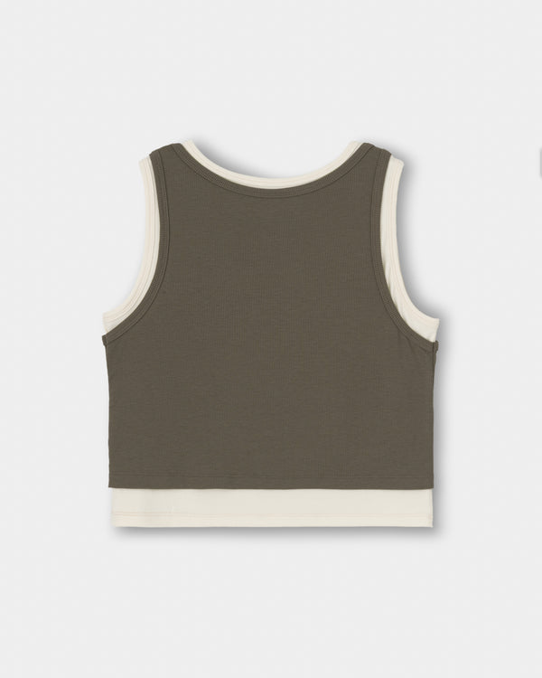 CRONOS WOMEN LAYERED RIB TANK TOP【BEIGE】