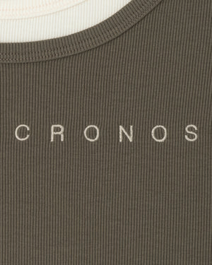 CRONOS WOMEN LAYERED RIB TANK TOP【BEIGE】