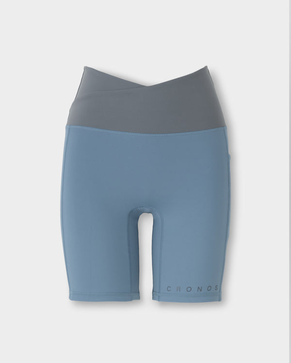 CRONOS WOMEN ESSENTIAL HALF LEGGINGS【BLUE】