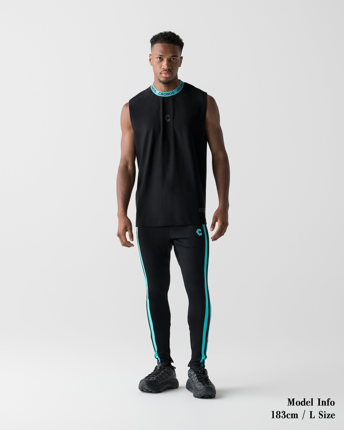 CRONOS ブルー トレーニングパンツ L CRONOS RACING SKINNY PANTS【BLACK×T.BLUE】