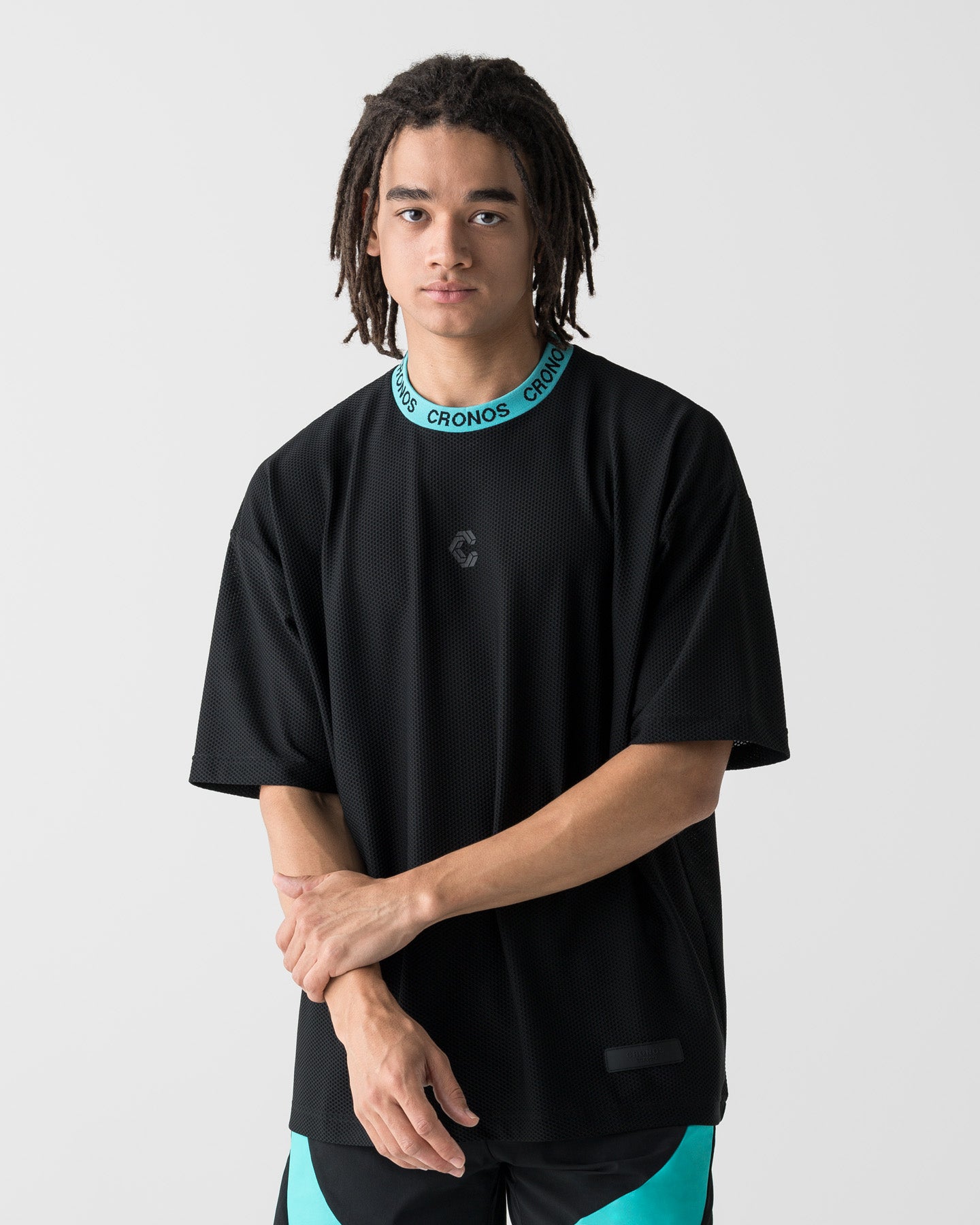 【未使用・タグ付】CRONOS BLACK 半袖　モックネック　ブルー系　XXL CRONOS 3D AIR MESH S/S TEE【BLACK×T.BLUE】