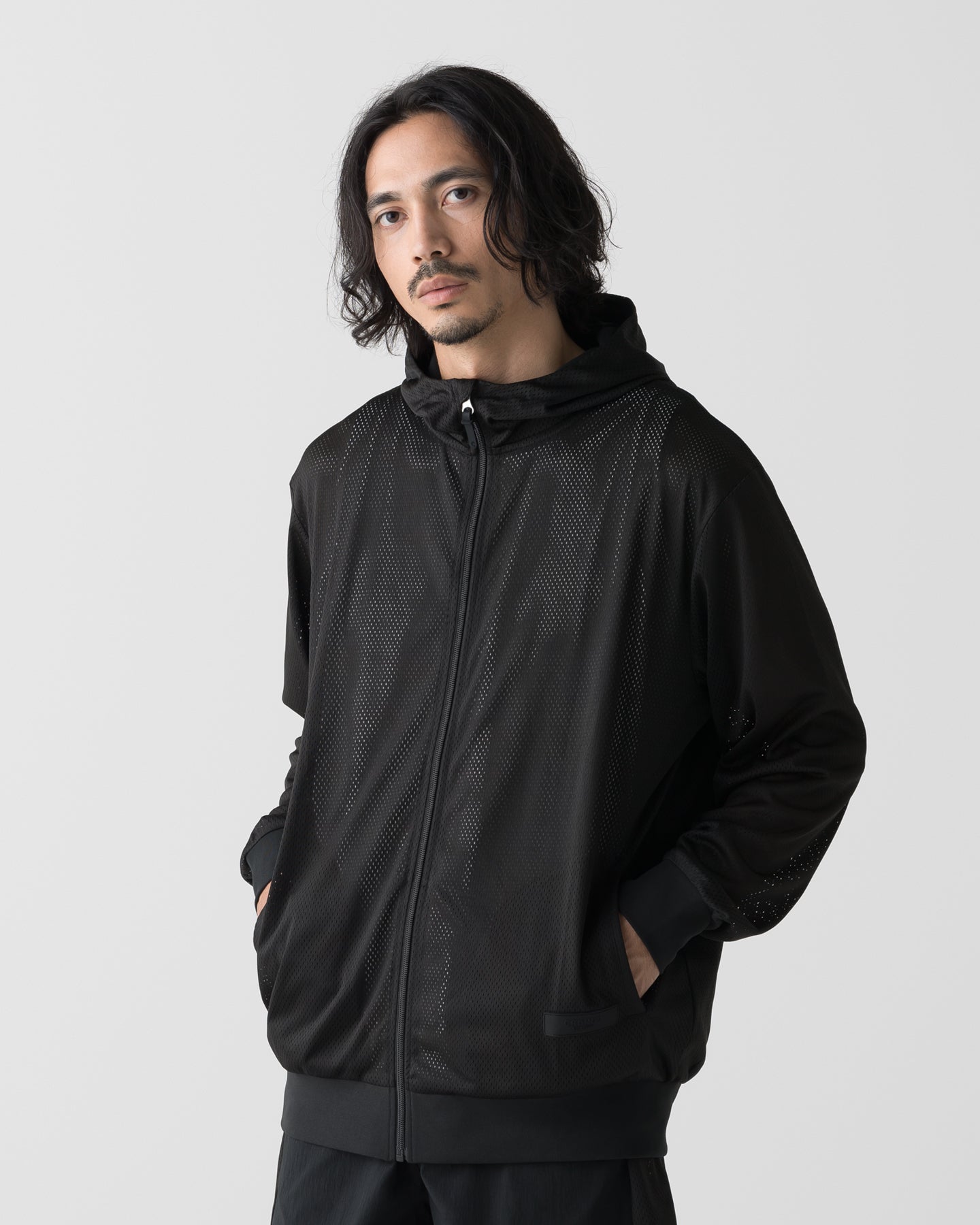 CRONOS × MASATO MESH LAYERED HOODIE【BLACK×WHITE】