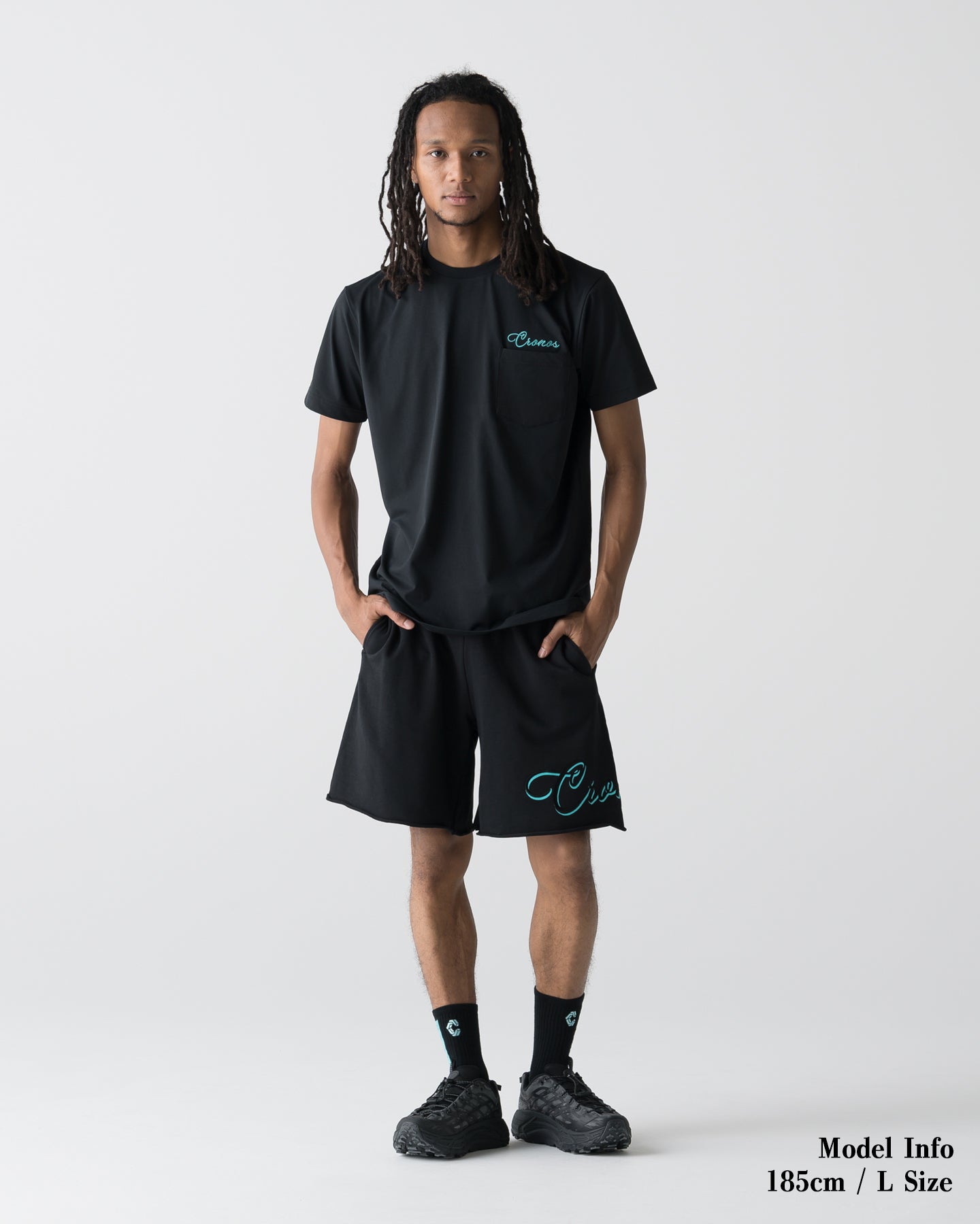 CRONOS SCRIPT RAW HEM SHORTS【BLACK×T.BLUE】