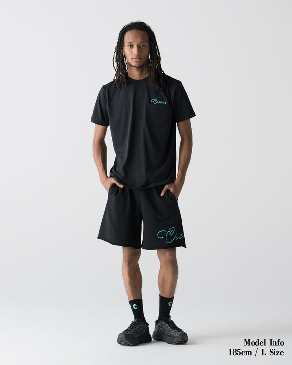 CRONOS SCRIPT RAW HEM SHORTS【BLACK×T.BLUE】