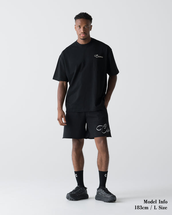 CRONOS SCRIPT RAW HEM SHORTS【BLACK】