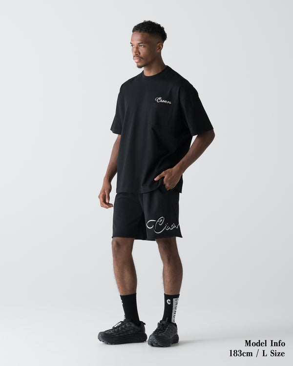 CRONOS SCRIPT RAW HEM SHORTS【BLACK】