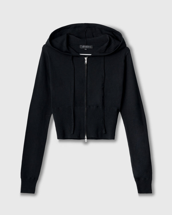 CRONOS WOMEN KNIT ZIP HOODIE【BLACK】