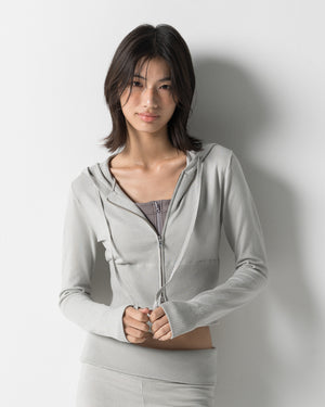 CRONOS WOMEN KNIT ZIP HOODIE【GREIGE】